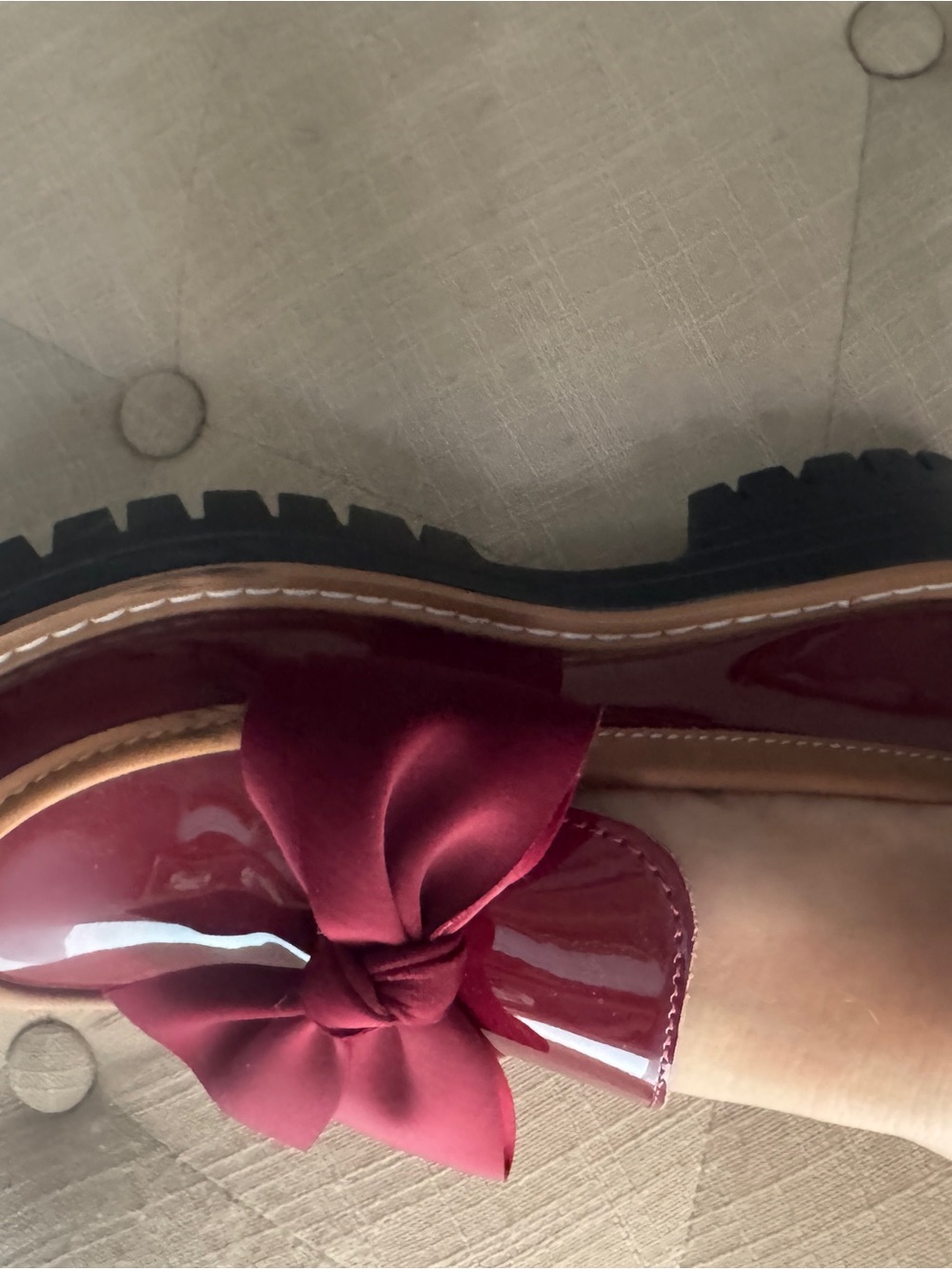 Bow Accent Patent Loafers in Burgundy - Picture 5 of 8
